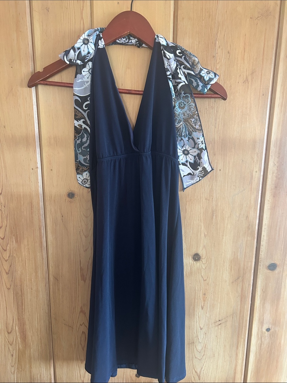 Charlotte Russe Navy halter Dress with Patterned Tie
